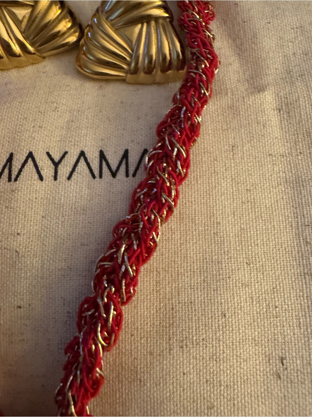Mayamar Red Braided Necklace with Gold Sun Pendant - Picture 4 of 5